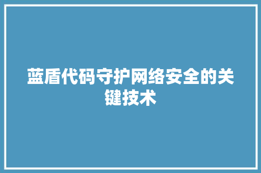 蓝盾代码守护网络安全的关键技术