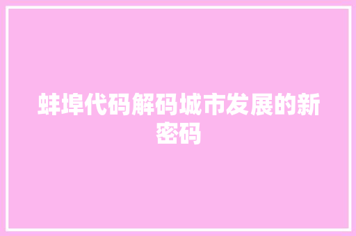 蚌埠代码解码城市发展的新密码