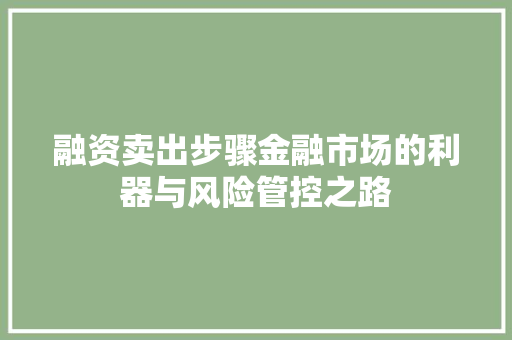 融资卖出步骤金融市场的利器与风险管控之路