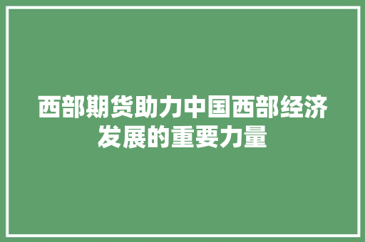 西部期货助力中国西部经济发展的重要力量