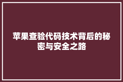 苹果查验代码技术背后的秘密与安全之路