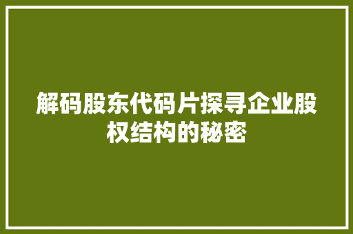 解码股东代码片探寻企业股权结构的秘密