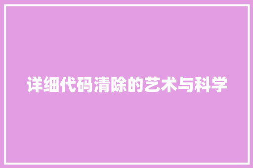 详细代码清除的艺术与科学