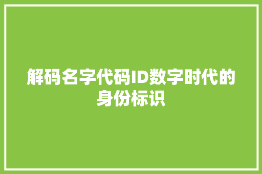 解码名字代码ID数字时代的身份标识