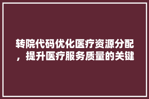 转院代码优化医疗资源分配，提升医疗服务质量的关键举措