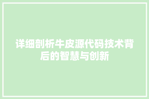 详细剖析牛皮源代码技术背后的智慧与创新
