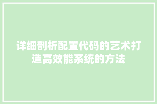 详细剖析配置代码的艺术打造高效能系统的方法