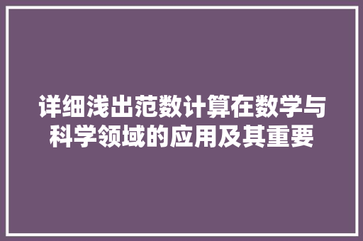 详细浅出范数计算在数学与科学领域的应用及其重要