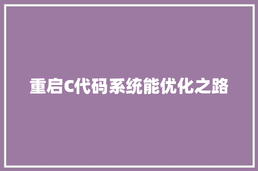 重启C代码系统能优化之路
