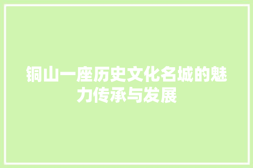 铜山一座历史文化名城的魅力传承与发展