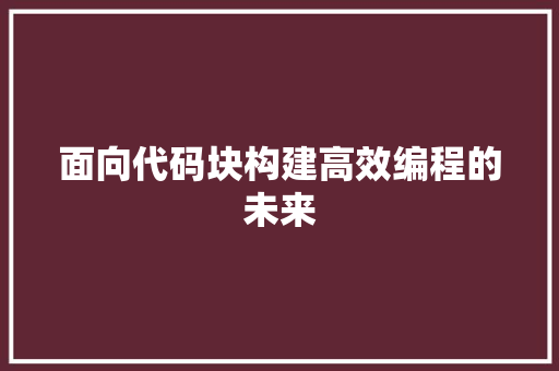 面向代码块构建高效编程的未来