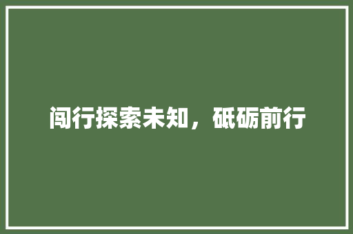 闯行探索未知，砥砺前行