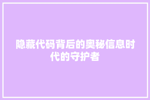 隐藏代码背后的奥秘信息时代的守护者