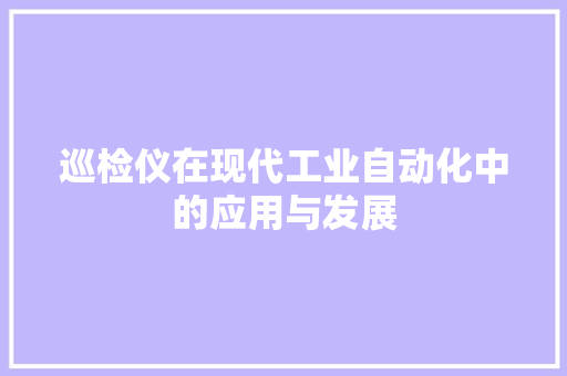 巡检仪在现代工业自动化中的应用与发展