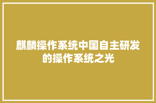 麒麟操作系统中国自主研发的操作系统之光