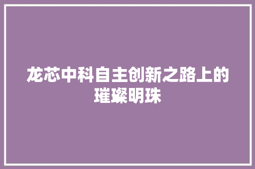 龙芯中科自主创新之路上的璀璨明珠