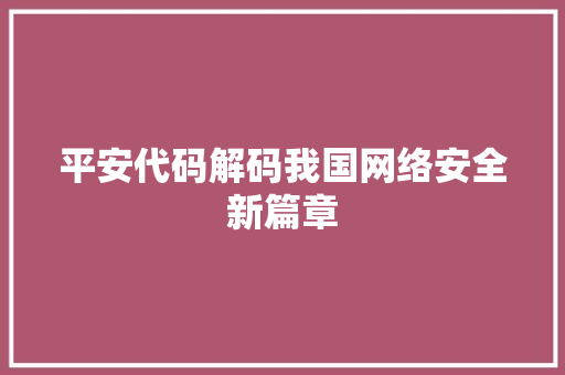 平安代码解码我国网络安全新篇章