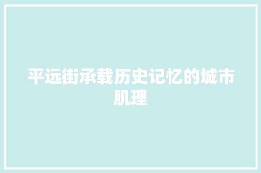 平远街承载历史记忆的城市肌理