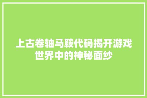 上古卷轴马鞍代码揭开游戏世界中的神秘面纱