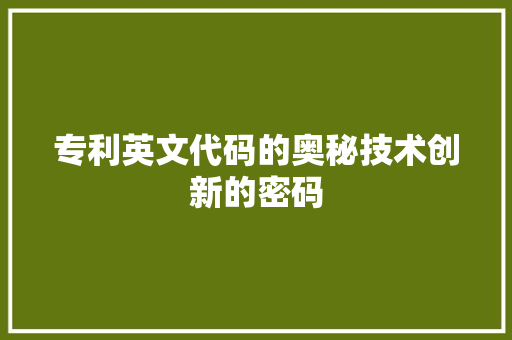 专利英文代码的奥秘技术创新的密码