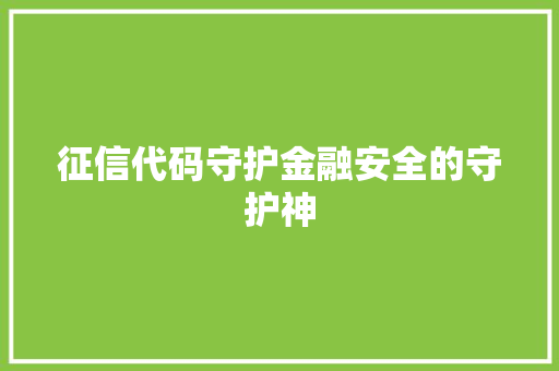 征信代码守护金融安全的守护神