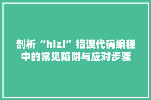 剖析“hizi”错误代码编程中的常见陷阱与应对步骤