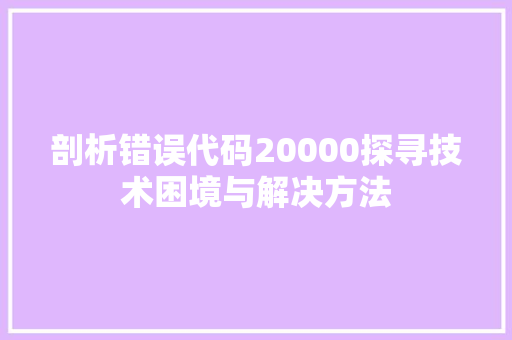 剖析错误代码20000探寻技术困境与解决方法