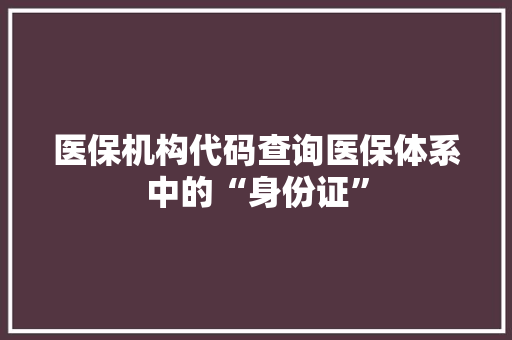 医保机构代码查询医保体系中的“身份证”