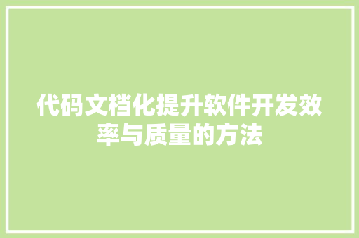 代码文档化提升软件开发效率与质量的方法