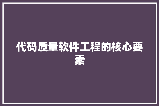代码质量软件工程的核心要素