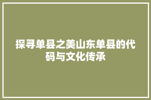 探寻单县之美山东单县的代码与文化传承