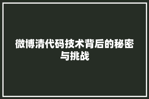 微博清代码技术背后的秘密与挑战