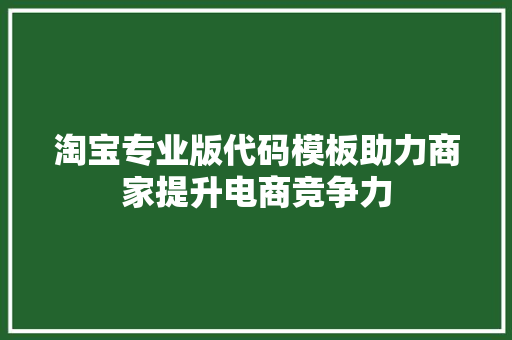 淘宝专业版代码模板助力商家提升电商竞争力