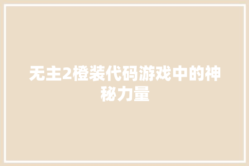 无主2橙装代码游戏中的神秘力量