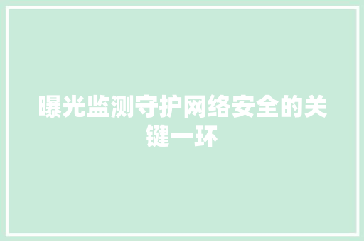 曝光监测守护网络安全的关键一环