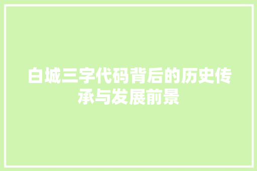 白城三字代码背后的历史传承与发展前景