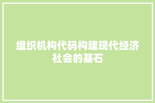 组织机构代码构建现代经济社会的基石