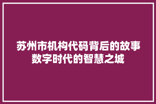 苏州市机构代码背后的故事数字时代的智慧之城