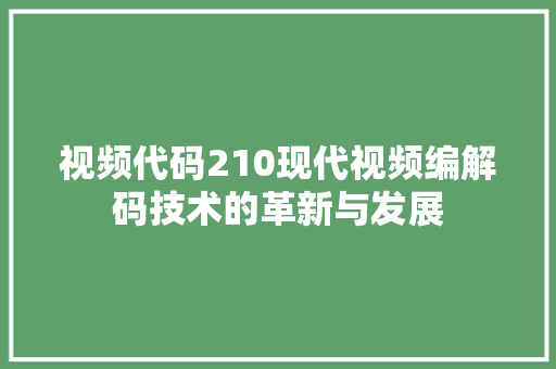 视频代码210现代视频编解码技术的革新与发展