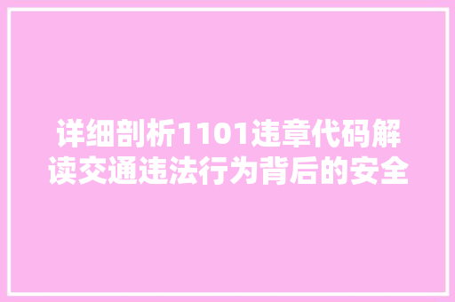详细剖析1101违章代码解读交通违法行为背后的安全警示