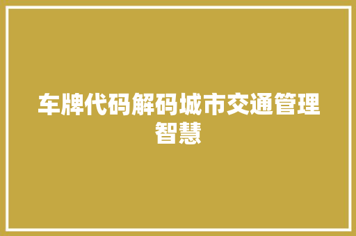 车牌代码解码城市交通管理智慧