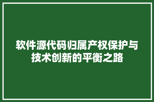软件源代码归属产权保护与技术创新的平衡之路