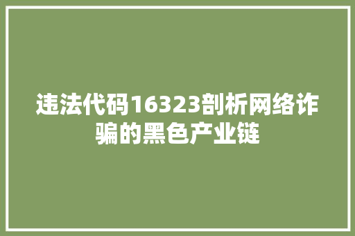 违法代码16323剖析网络诈骗的黑色产业链