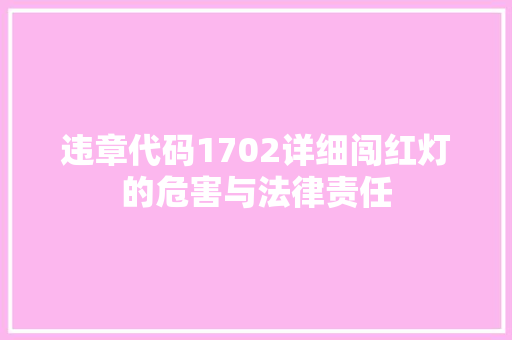 违章代码1702详细闯红灯的危害与法律责任