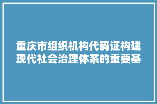 重庆市组织机构代码证构建现代社会治理体系的重要基石