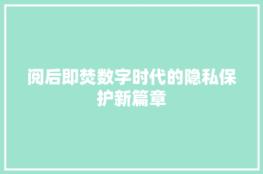 阅后即焚数字时代的隐私保护新篇章