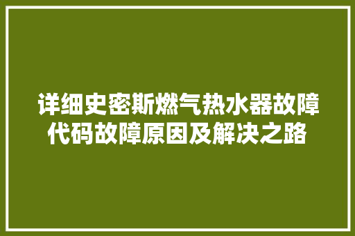 详细史密斯燃气热水器故障代码故障原因及解决之路