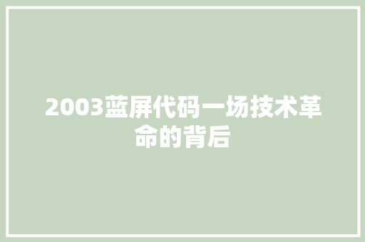 2003蓝屏代码一场技术革命的背后  第1张