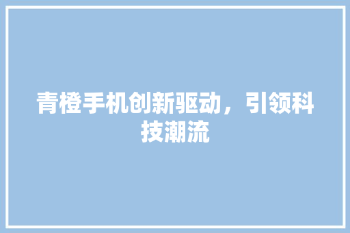 青橙手机创新驱动，引领科技潮流