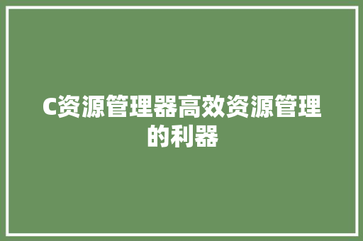 C资源管理器高效资源管理的利器